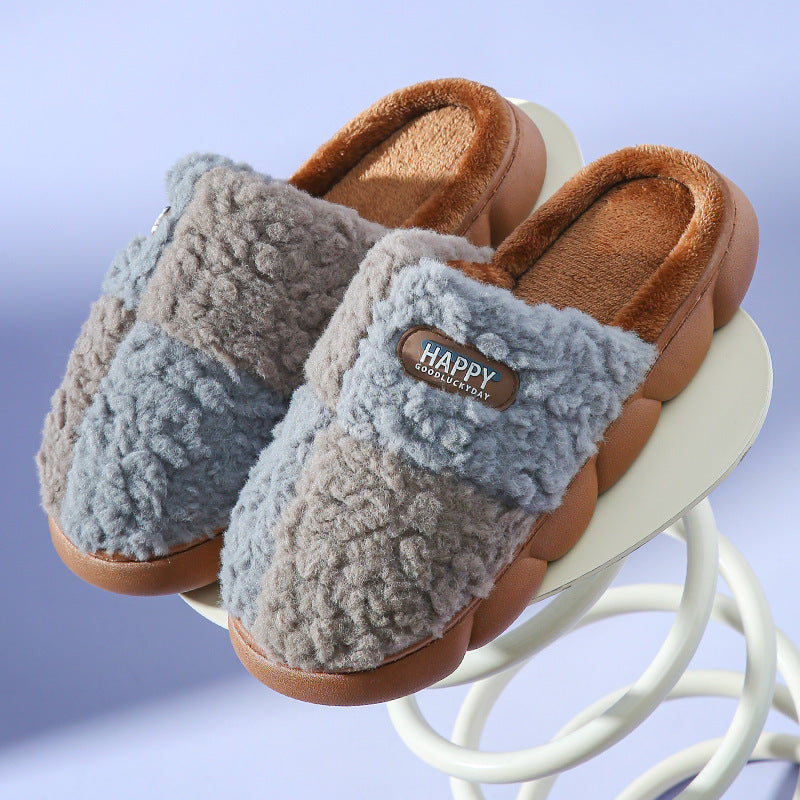 Color-matching Home Slippers Winter EVA Thick-soled Warm Plush Cotton Slippers Women Men Indoor Anti Slip House Shoes - Bellarte Enchanté Color-matching Home Slippers Winter EVA Thick-soled Warm Plush Cotton Slippers Women Men Indoor Anti Slip House Shoes